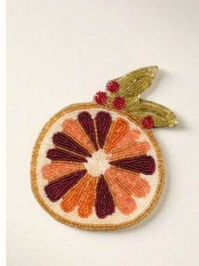 ANTHROPOLOGIE NWT alchemia whimsical beaded orange coaster